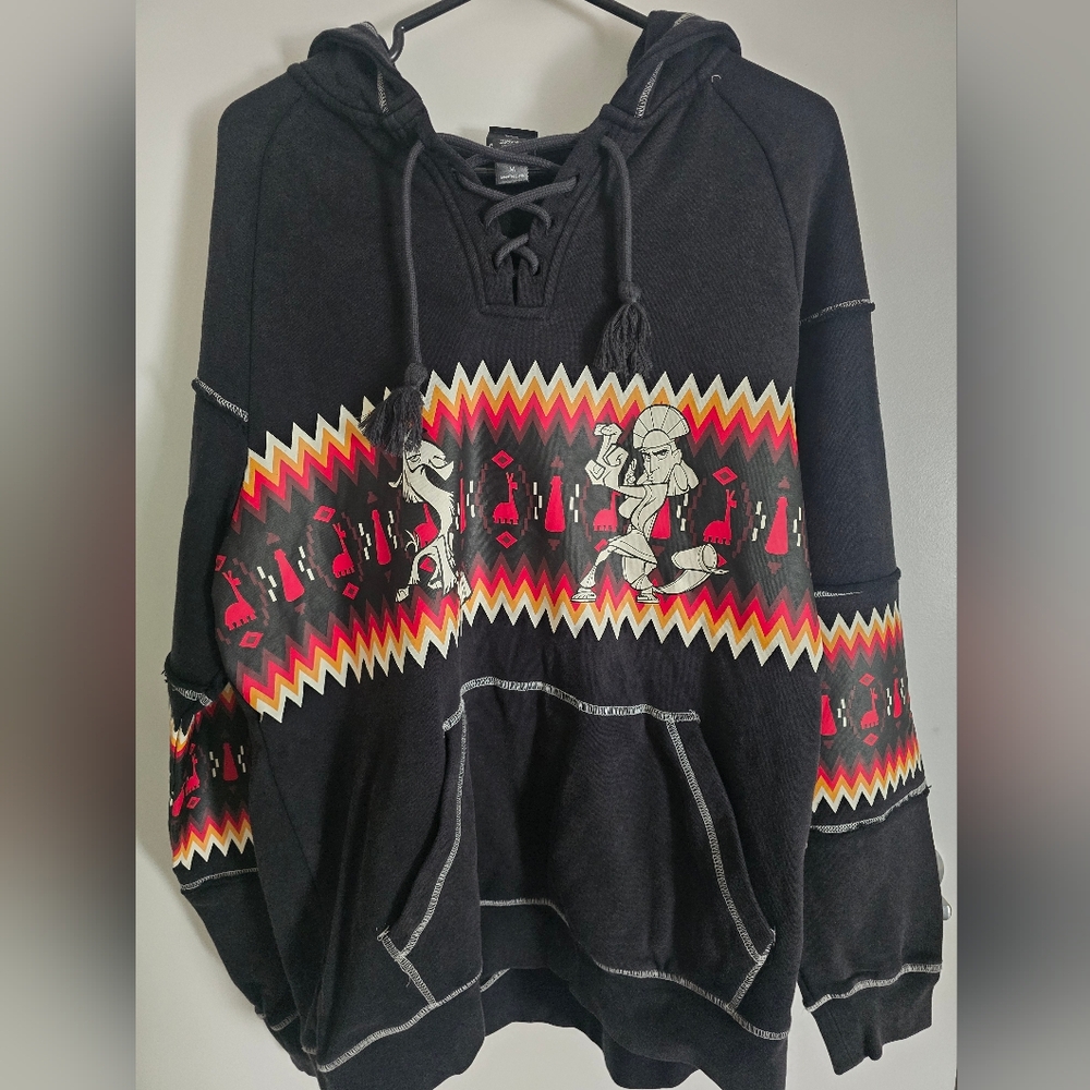 Black Hoodie with Red and Yellow Zigzag Pattern